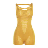 Cutout Etuikleid mit tiefem Ausschnitt, eng anliegendem Schnitt, gestrickter, lässiger Strampler mit hoher Taille